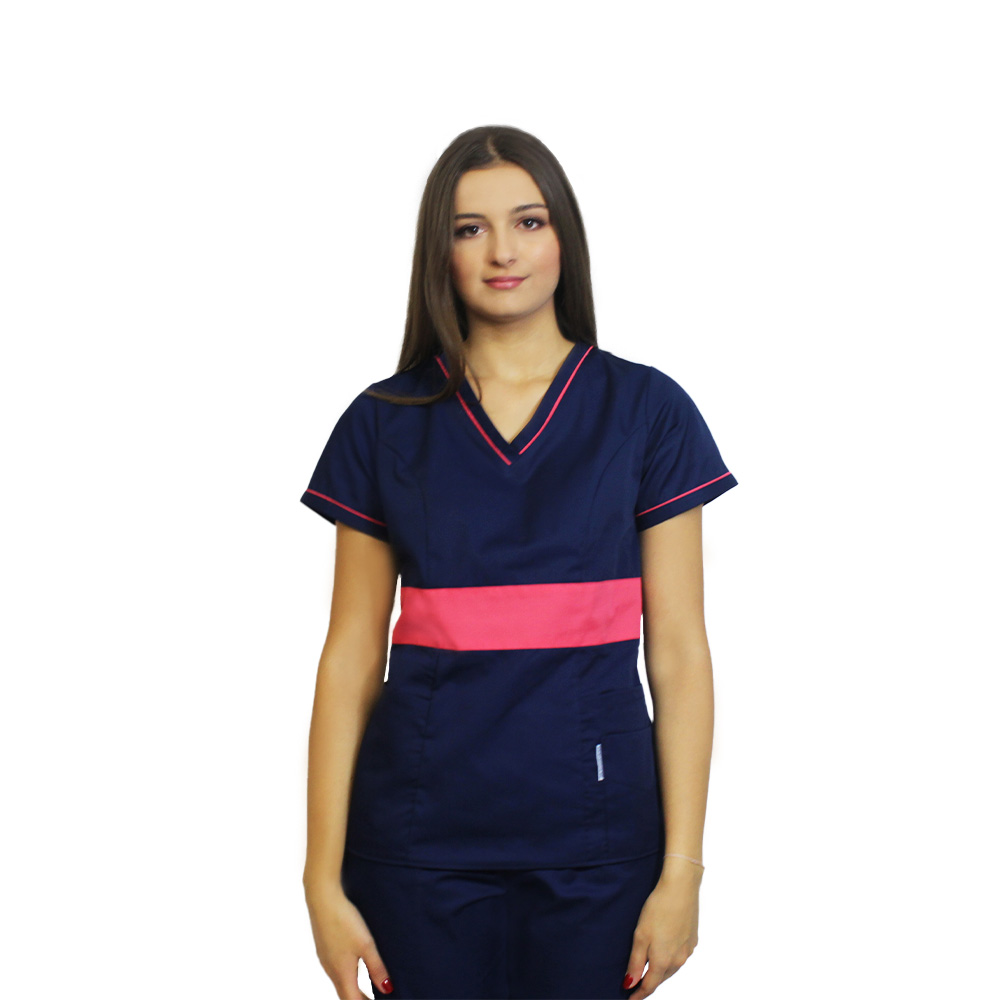 Mornarsko modra medicinska obleka s ciklama, model Sofia