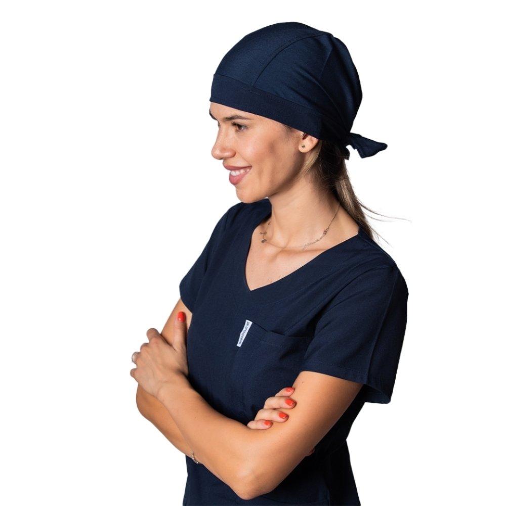 Mornarsko modra raztegljiva kapa, univerzalna velikost, z zapenjanjem na vrvico zadaj