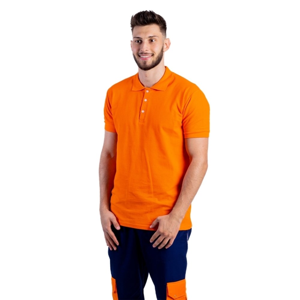 Ambulance majica s kratkimi rokavi, oranžna, tip polo, uniseks model, z ovratnikom in zapiranjem na gumb