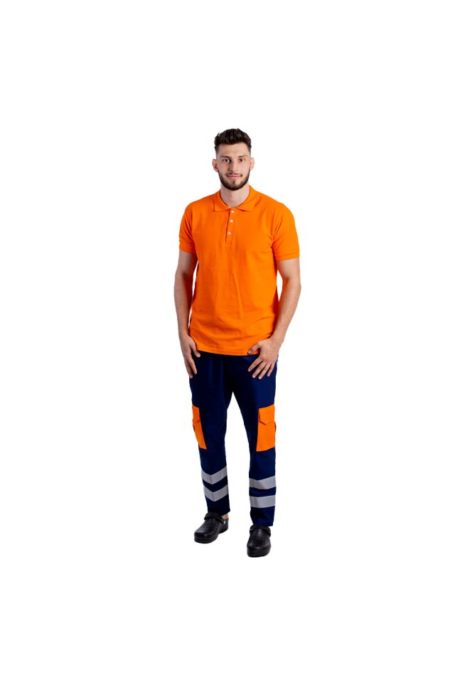 Ambulance majica s kratkimi rokavi, oranžna, tip polo, uniseks model, z ovratnikom in zapiranjem na gumb