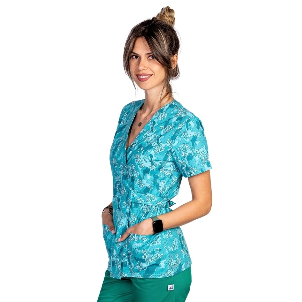 Zdravniška halja Green Army kimono z dvema žepoma