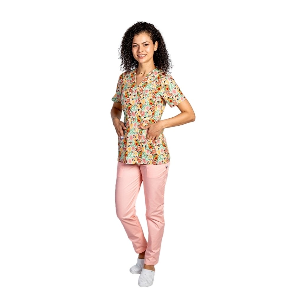 Yago kimono medicinski kombinezon, bluza s potiskom in hlače z elastiko