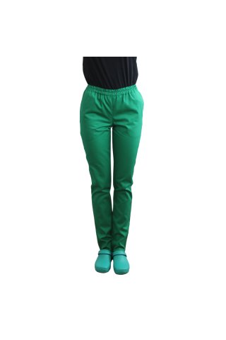Zdravniške hlače grassed zelene barve z elastiko in dvema stranskima žepoma
