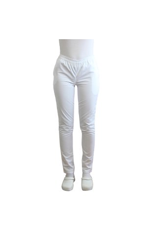 Bele medicinske hlače z elastiko in dvema stranskima žepoma