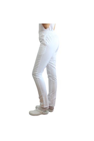 Bele medicinske hlače z elastiko in dvema stranskima žepoma