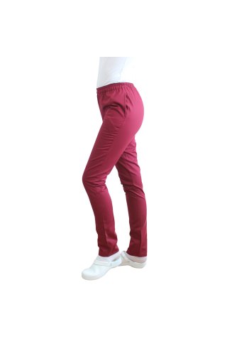 Maroon medicinske hlače z elastiko in dvema stranskima žepoma