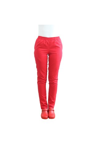 Rdeče medicinske hlače z elastiko in dvema stranskima žepoma