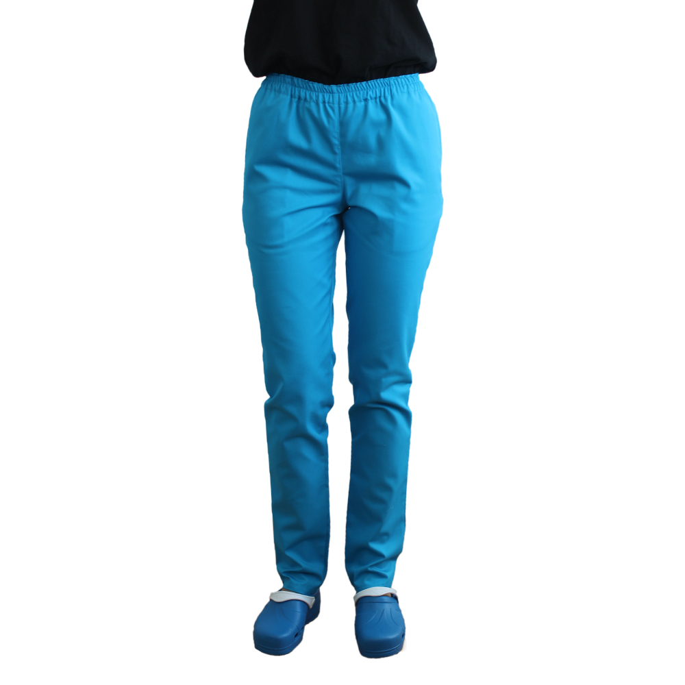 Turkizne medicinske hlače z elastiko in dvema stranskima žepoma