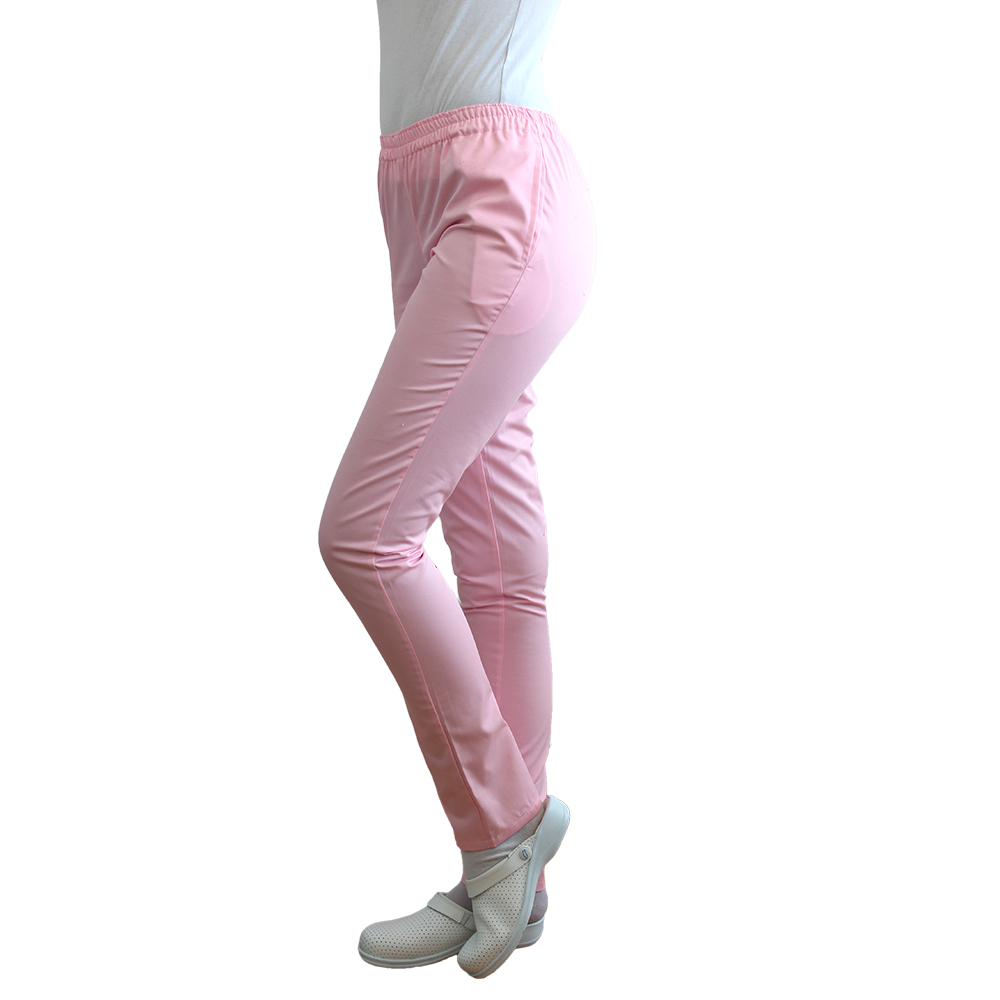 Svetlo roza medicinske hlače z elastiko in dvema stranskima žepoma